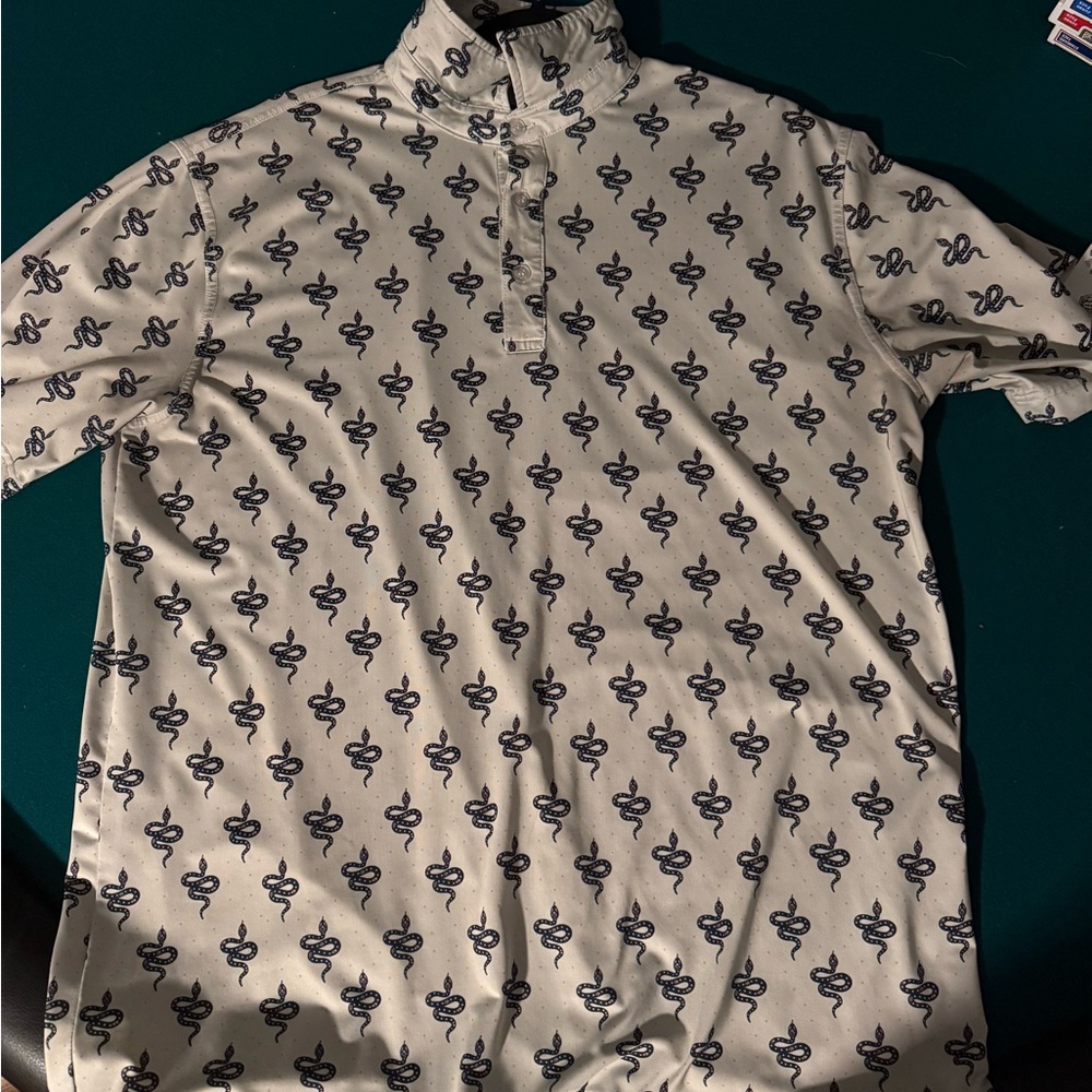 White and Black Patterned Polo Shirt